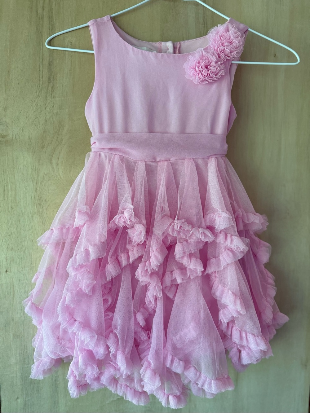 Girls Biscotti Size 6 Pink Ruffled Tulle Bow Party Dress Adorable